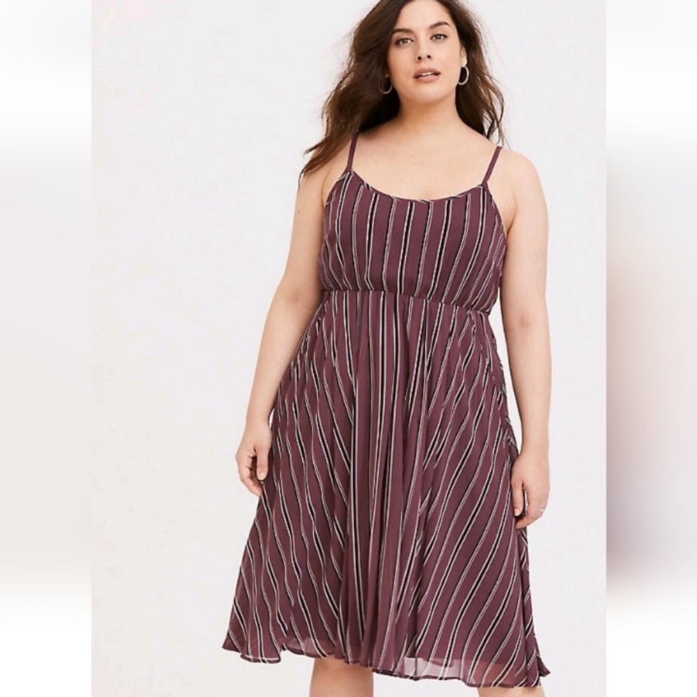 Torrid Mauve Purple Stripe Chiffon Midi Dress